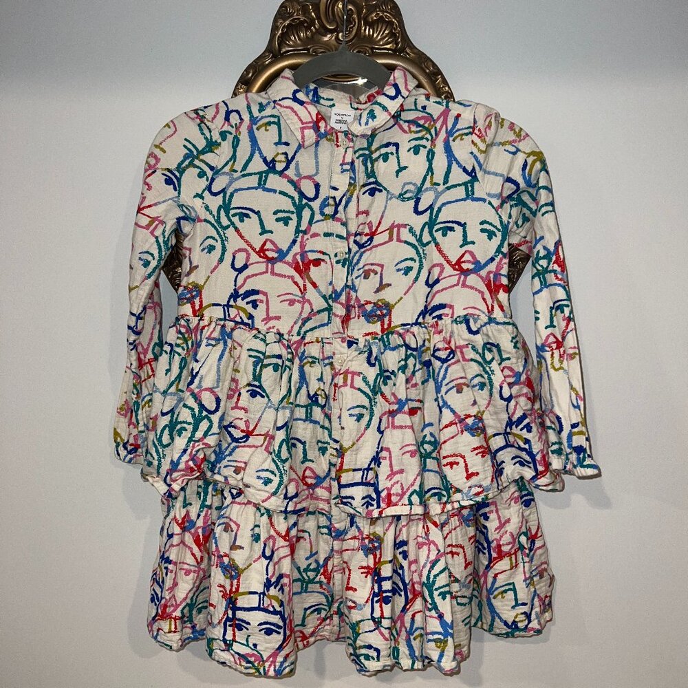 Nordstrom by Cristina Martinez Girls Face Print Dress Size 7 Cotton Artist Print